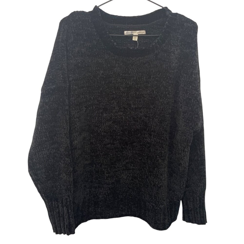 NWT Seven7 Womens Large Chenille Black Caviar Sweater Crew Neck Casual Loose‎